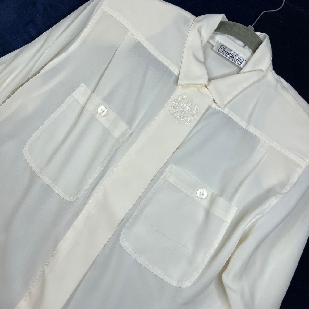 Vintage Womens Cream Ivory Blouse | Size 10 | Coquette Office Feminine